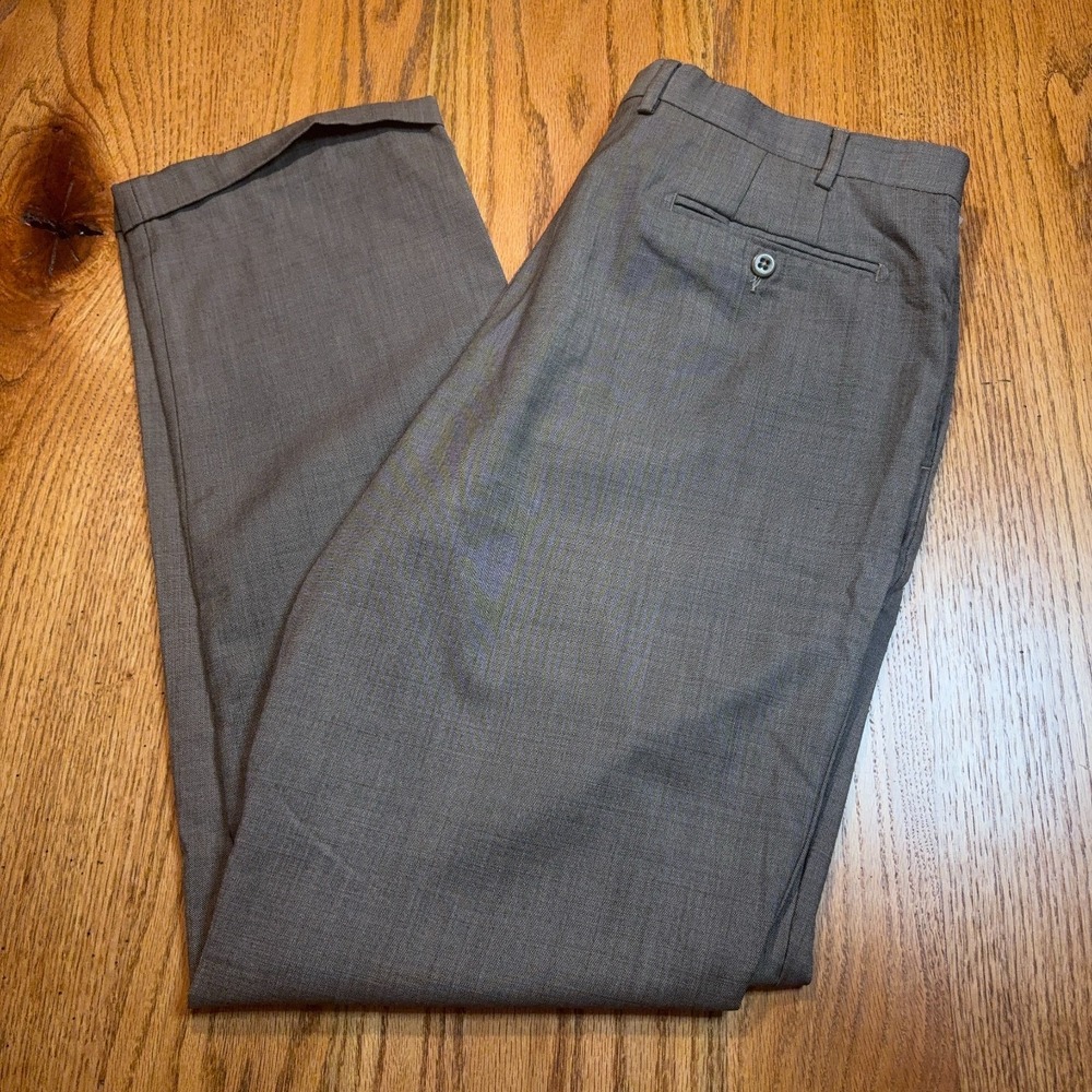 Zanella Devon Dress Pants 100% Virgin Wool Men's 38‎ (36X33) Grey Brown Flat
